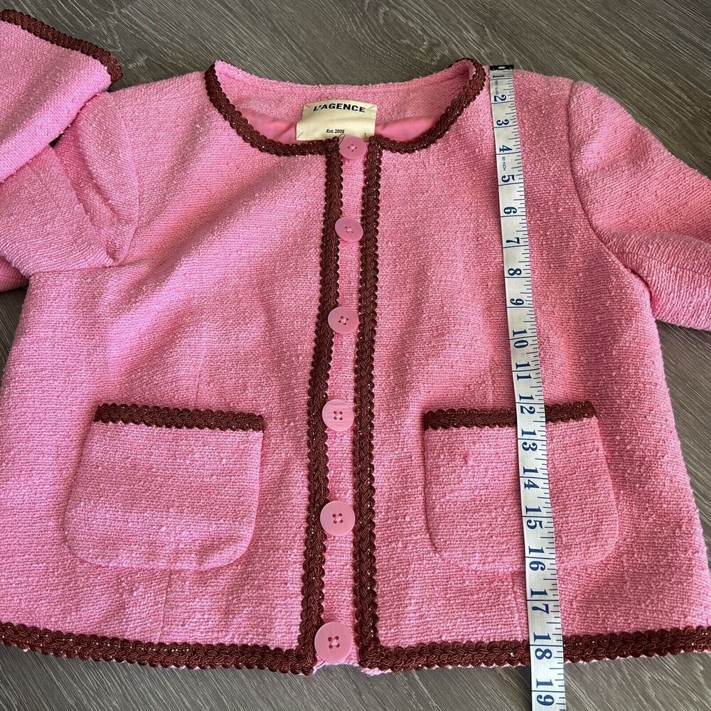 L’Agence Blazer Womens Size 4 Cropped Tweed Jacket Pink Button Closure - Picture 7 of 16